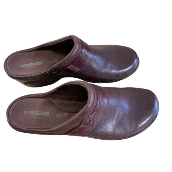 Clark's Collection Clogs Marion Jess Leather sz 8.5 Mahogany/Brown, 2.25" heel - Picture 3 of 11